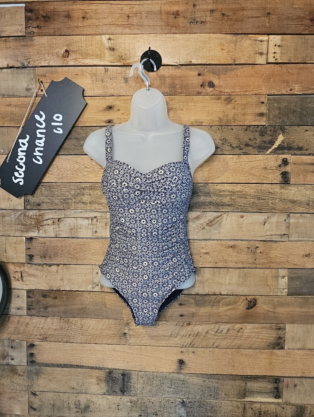 Nip Tuck Women's Twist Front Blue Swirl Pattern W/gold Tummy control One Piece 4